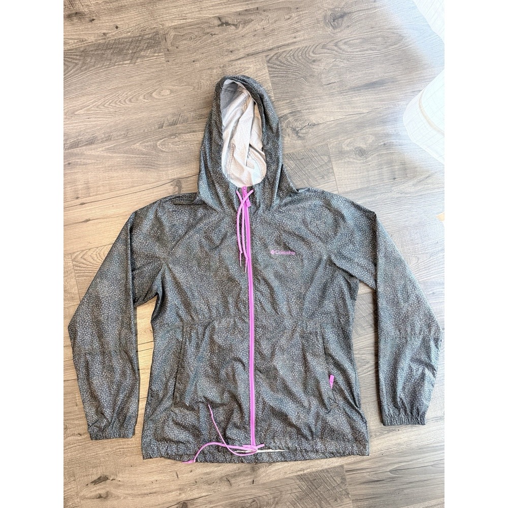 Columbia Packable Rain Jacket Windbreaker Micro Floral Dot Print Zip Hooded L